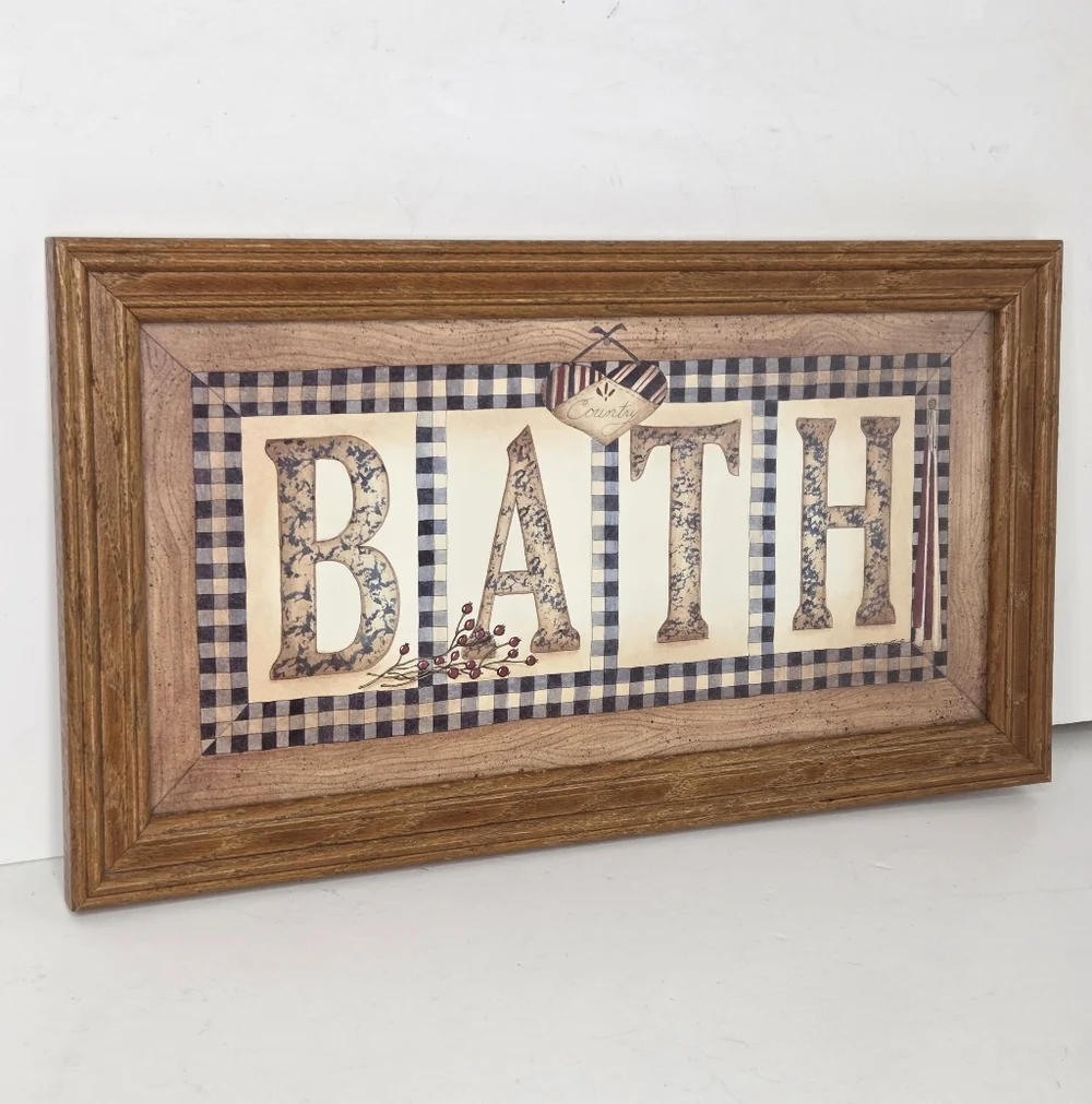 Primitive Folk Art Country‎ Bath Framed Wooden Wall Decor Anna Scott Americana